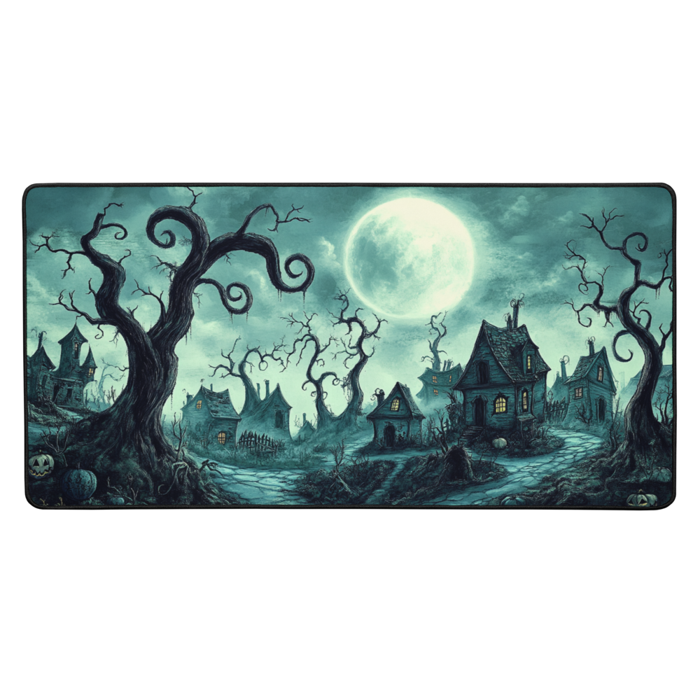 Moonlit Haunted Village Desk Mat